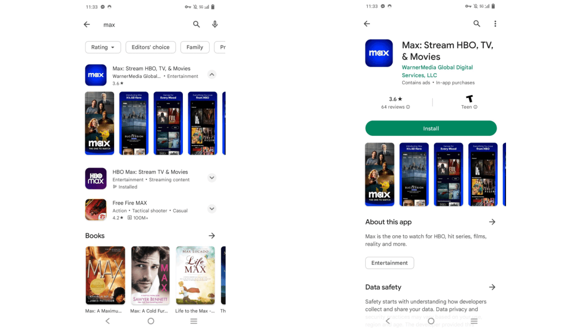 Max screenshots in the Google Play store