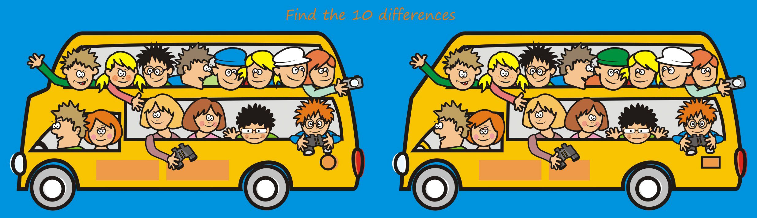 Can you find all ten differences between the two school buses?