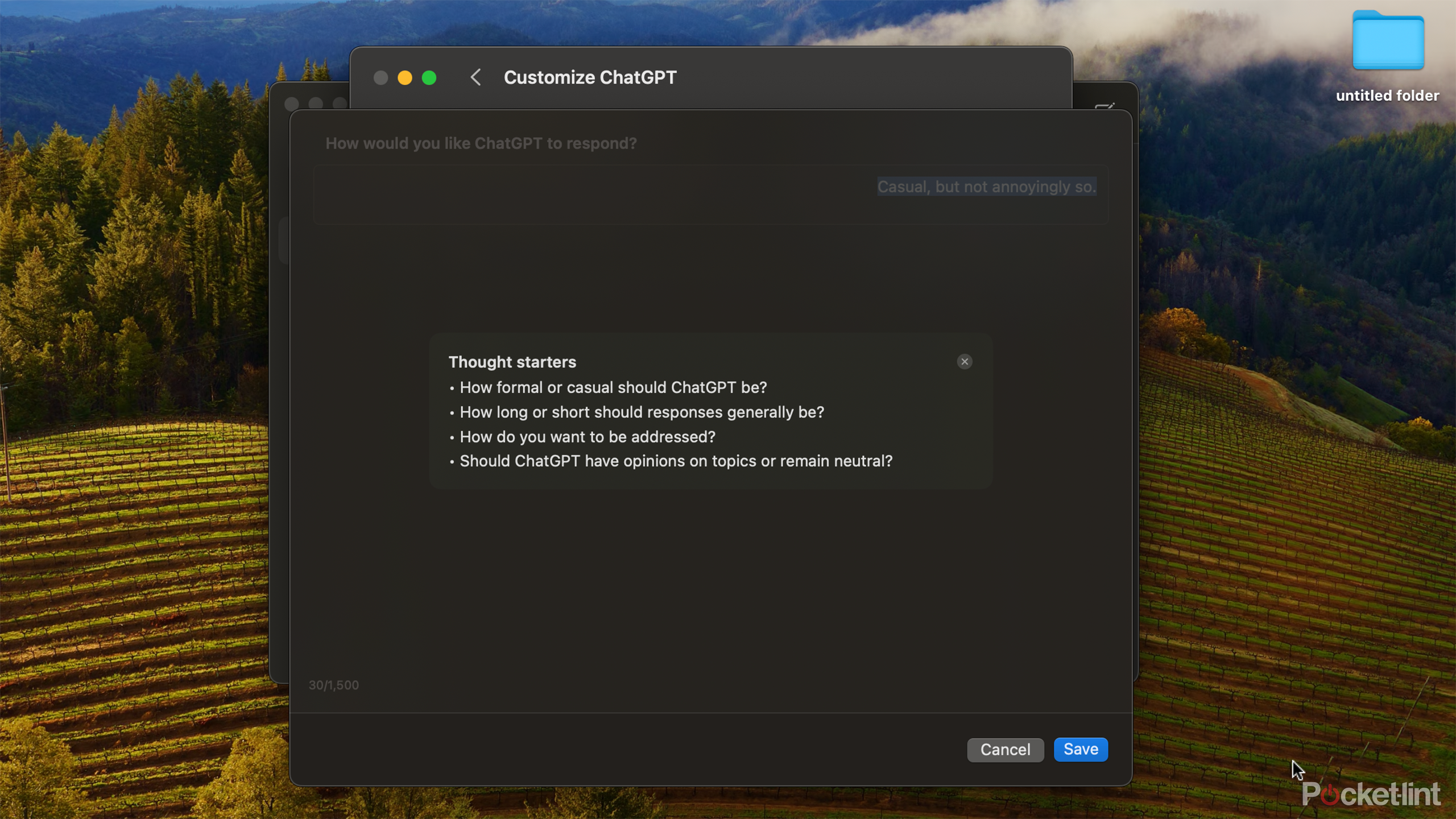 custom settings for the chatgpt mac app