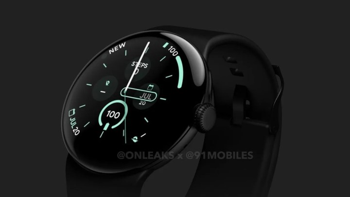 Images showing a rendering for the Google Pixel Watch 3. 