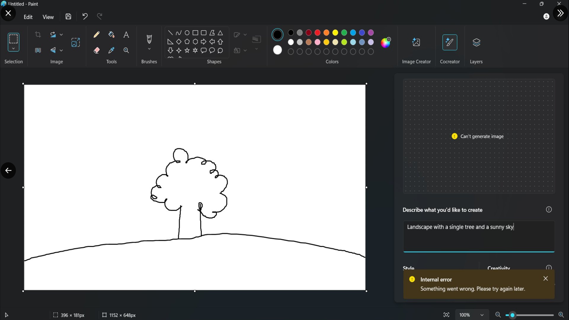 paint ai cocreator encounters an error on unsupported Windows 11 pc