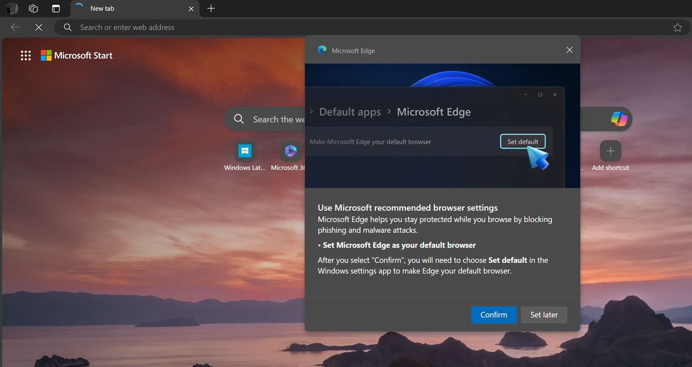 Microsoft Edge 3D banner warning