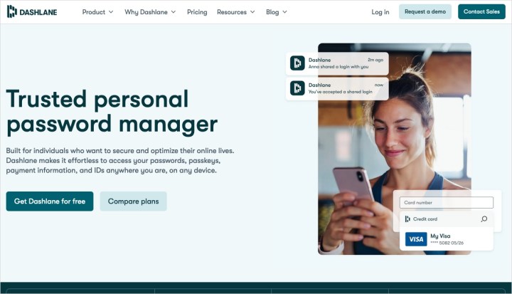 Dashlane personal plan website.