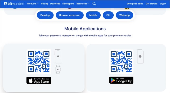 Bitwarden mobile website.