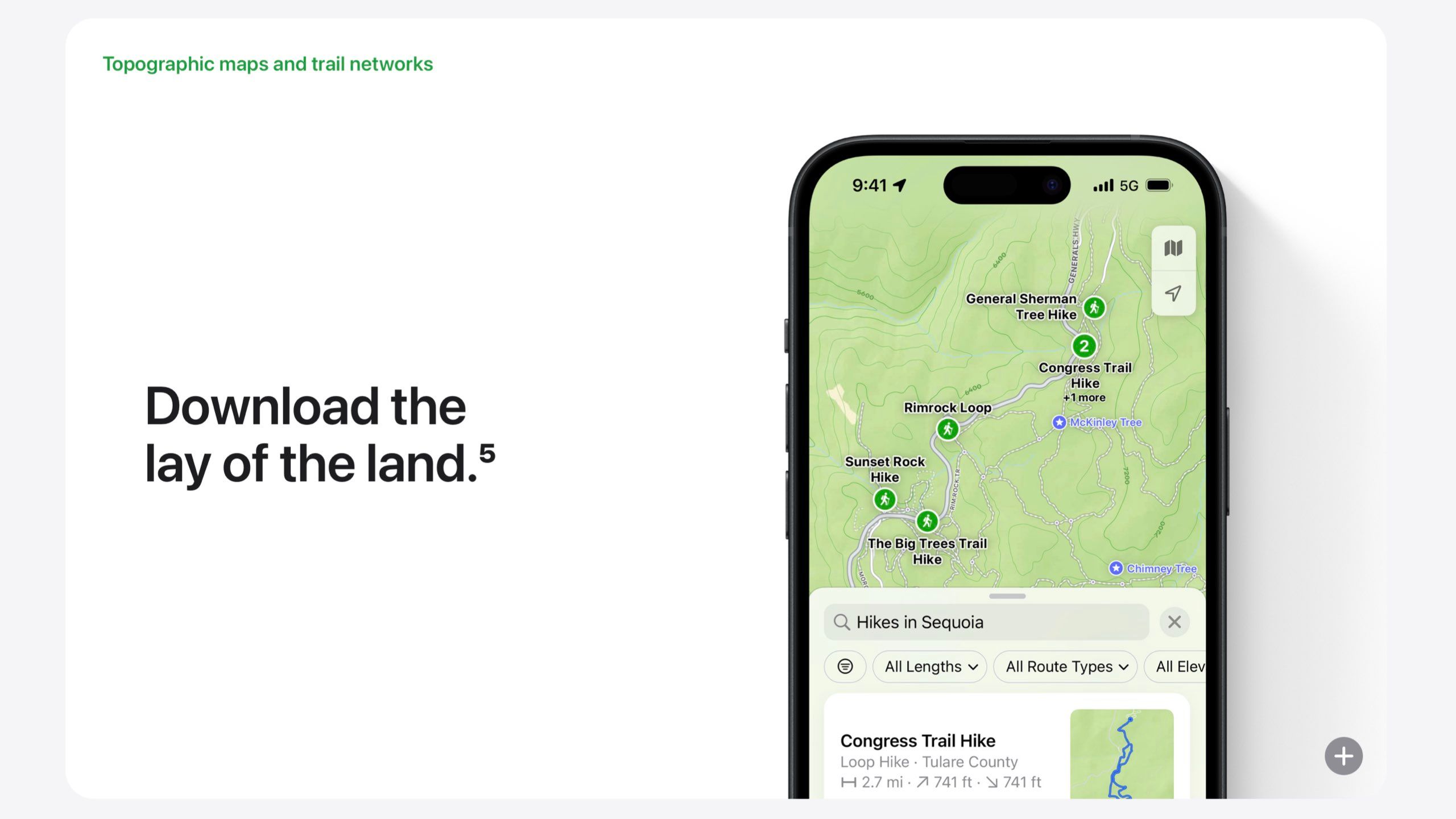 Hiking trails feature screenshot from Apple's website. 