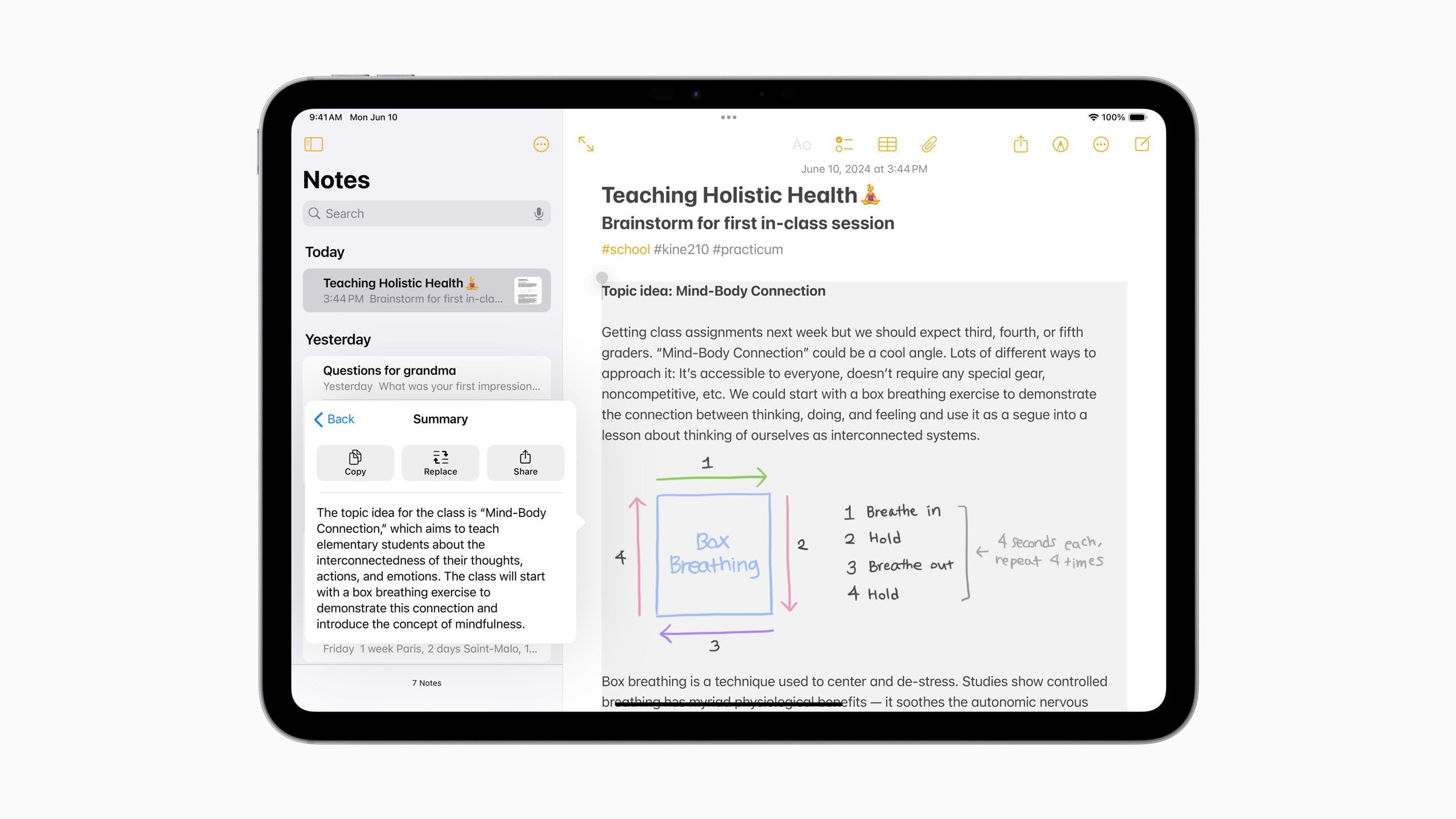 Summary feature within iPadOS 18.