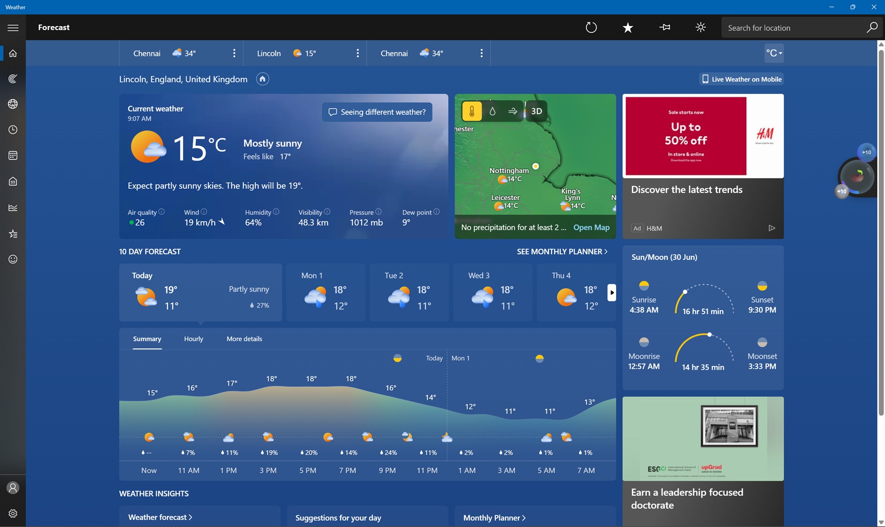 Windows 11 Weather app with ads