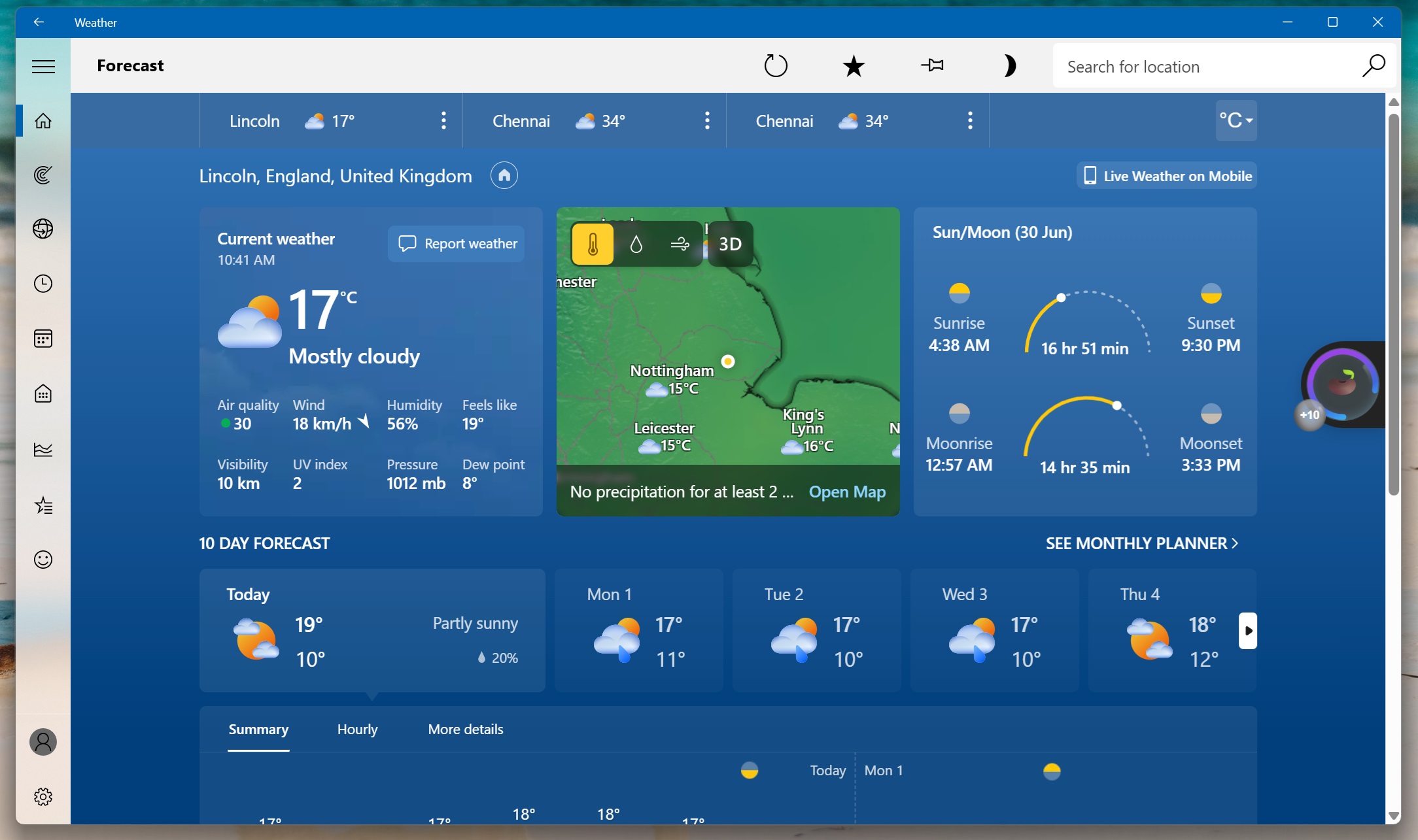 Weather app window