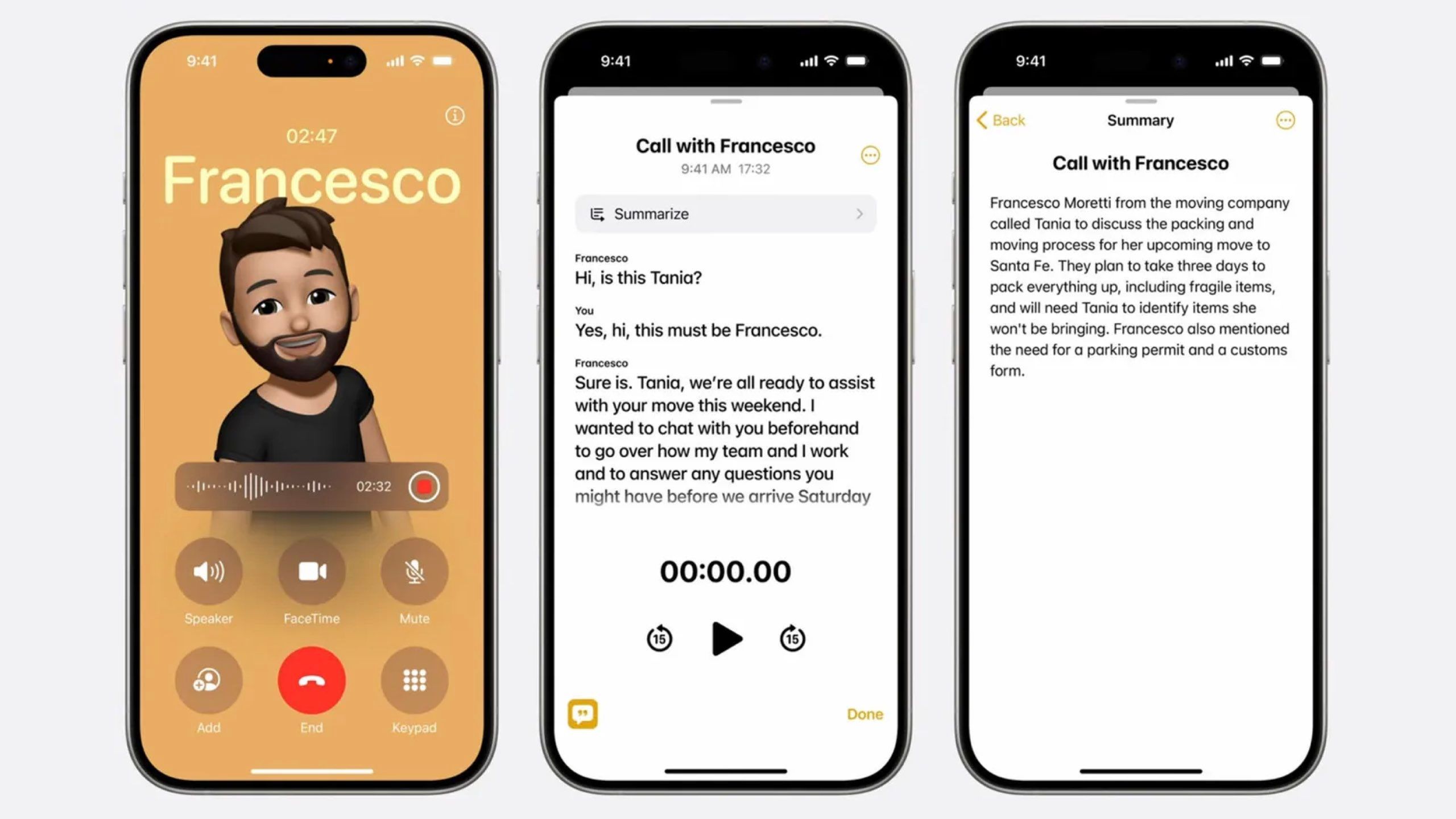 iOS 18 screenshots of call recording