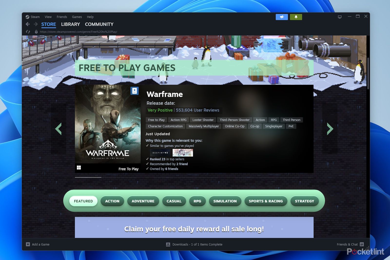 Free Steam Games page in Steam Client on Windows desktop