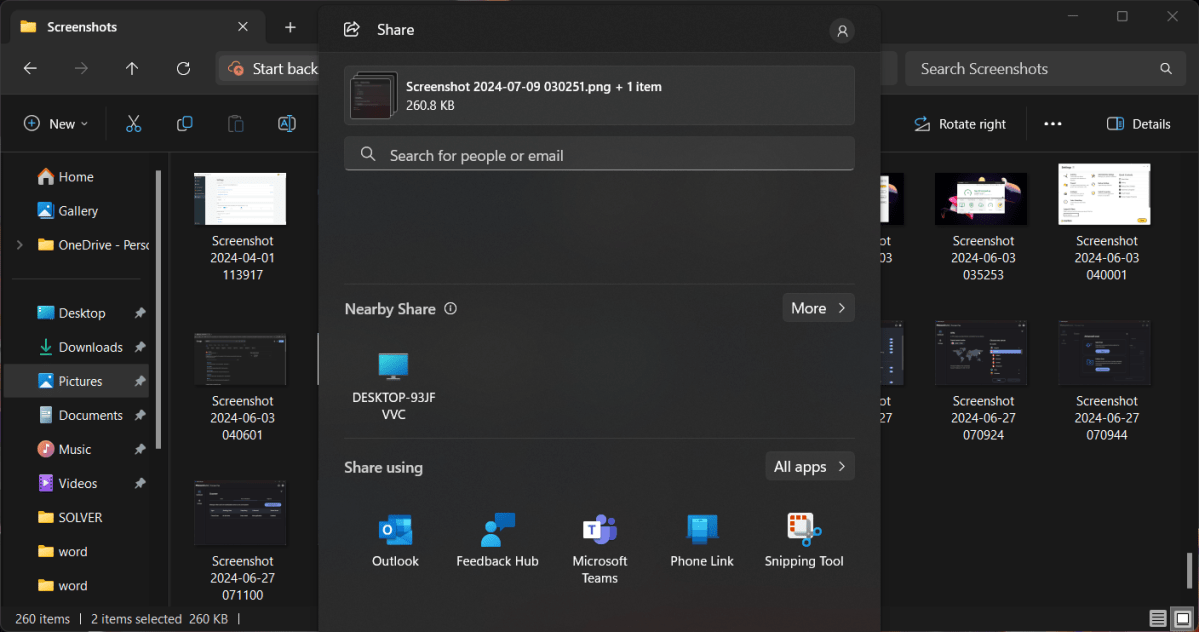 windows nearby sharing - sharing menu