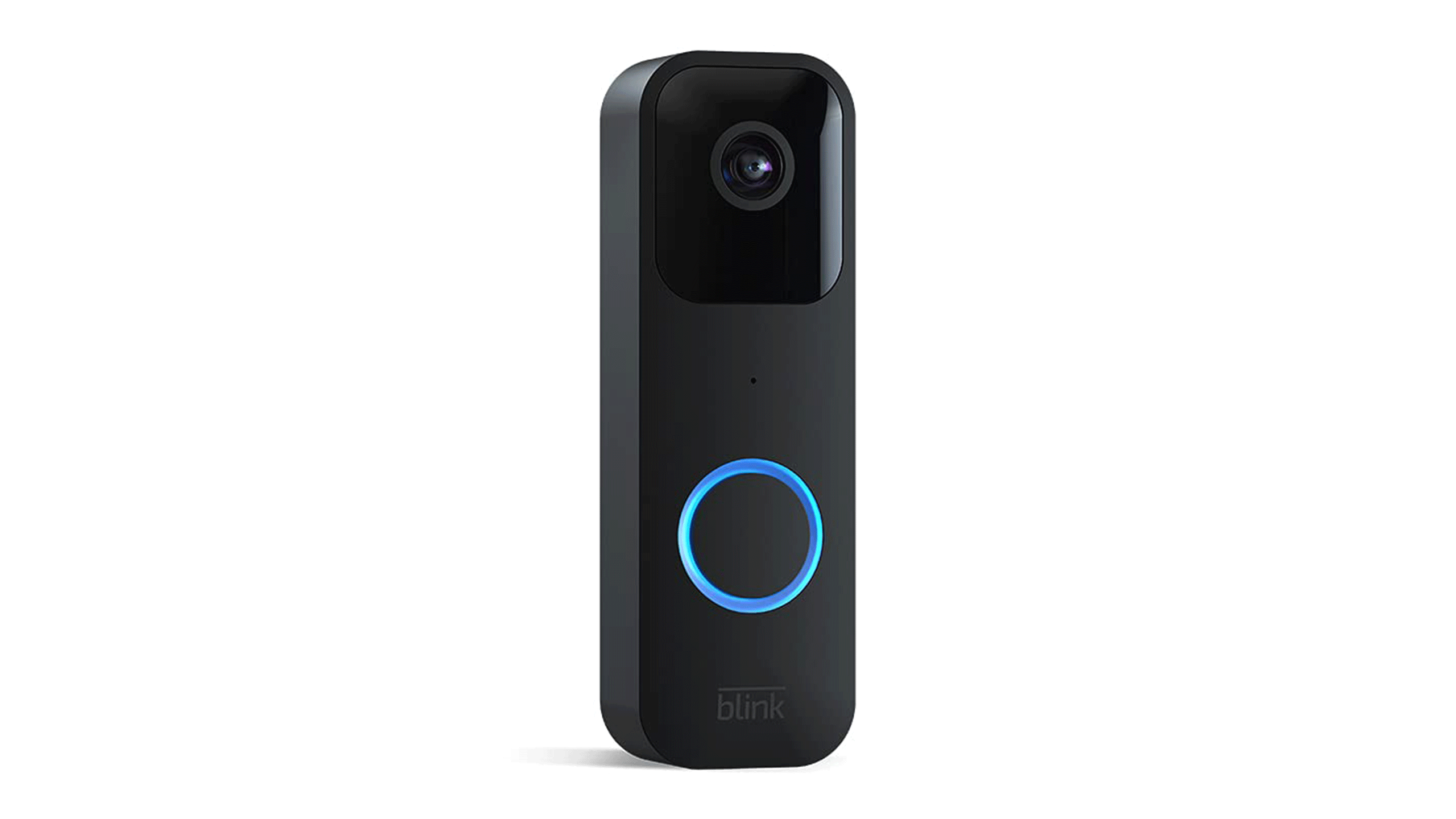 A black Blink Video Doorbell on a white background