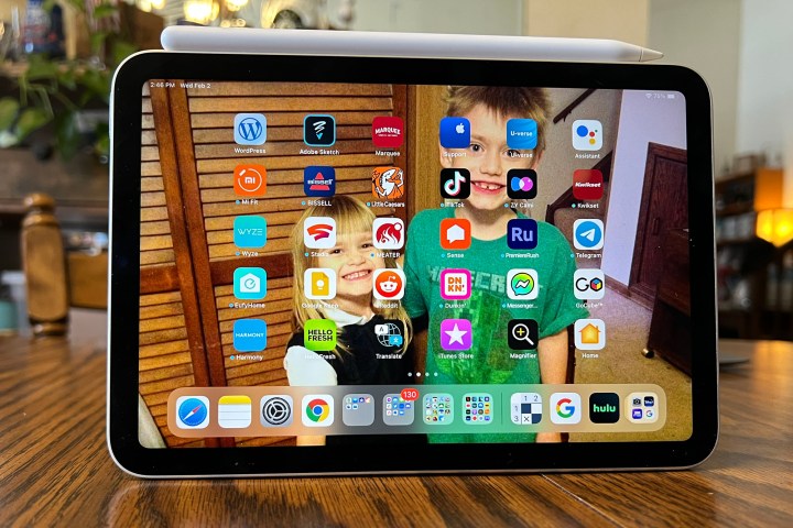 An iPad Mini in landscape mode displaying its home screen.