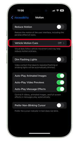 How to use iOS Vehicle Motion Cues on iPhone