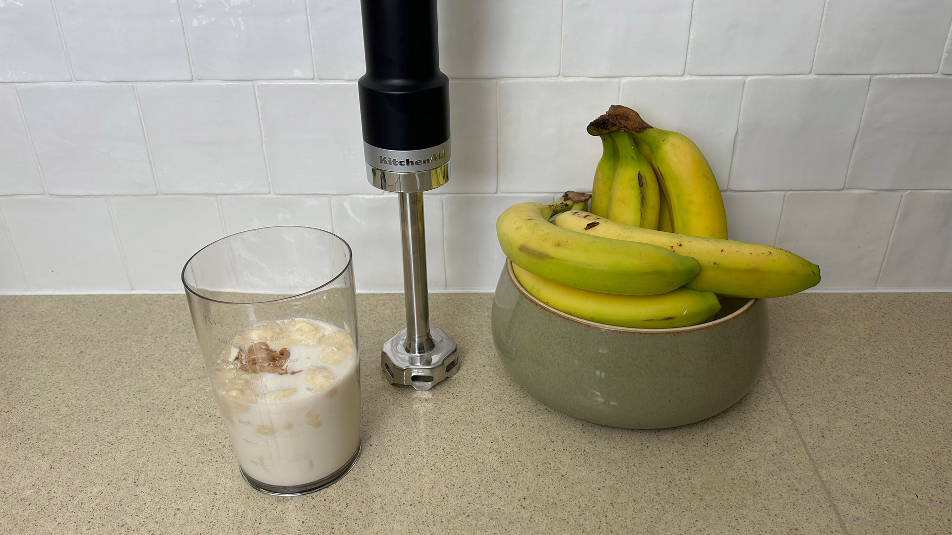 KitchenAid Go Cordless Hand Blender about to make a protein shake