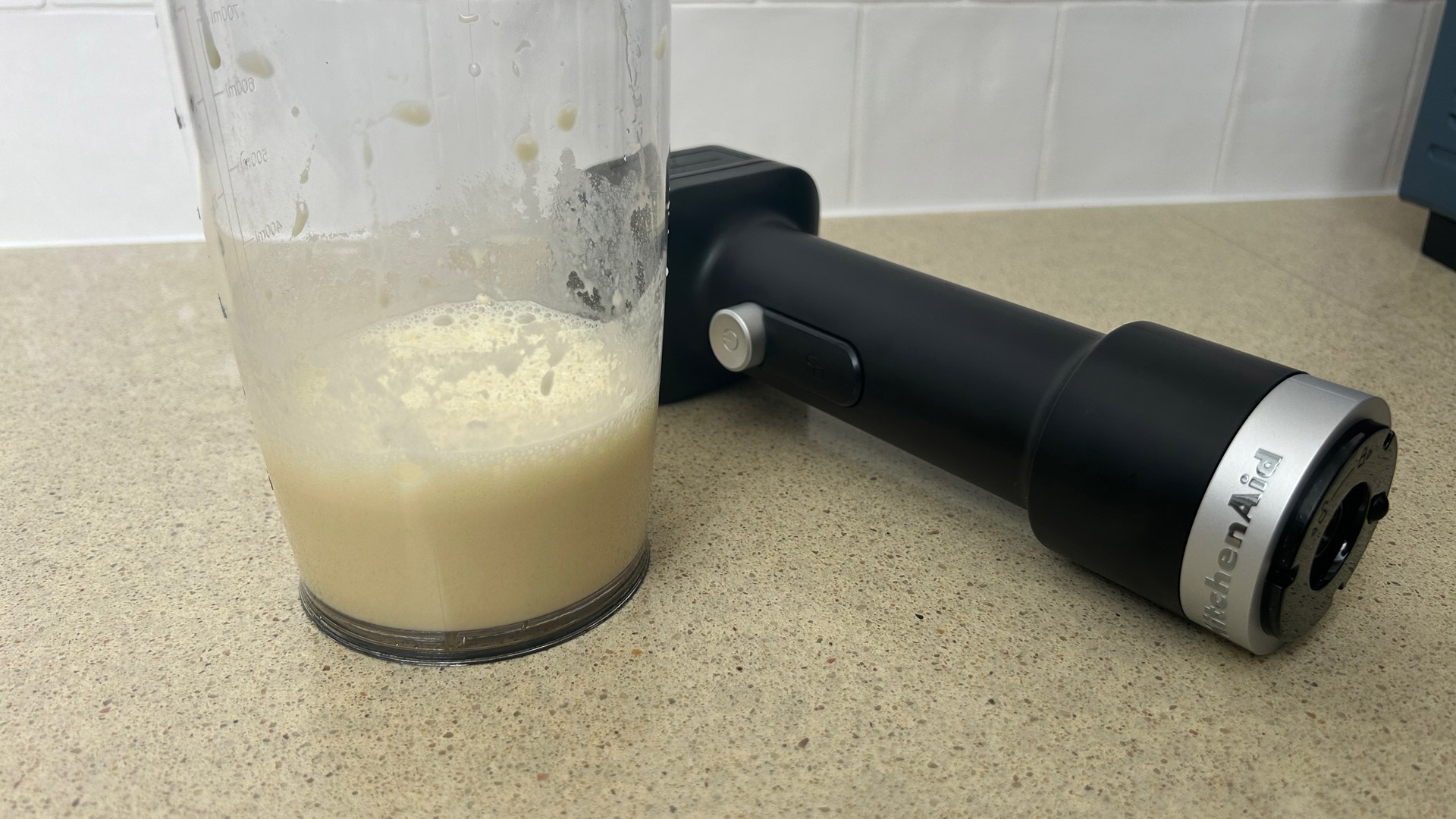 Pancake batter made with the KitchenAid Go Cordless Hand Blender