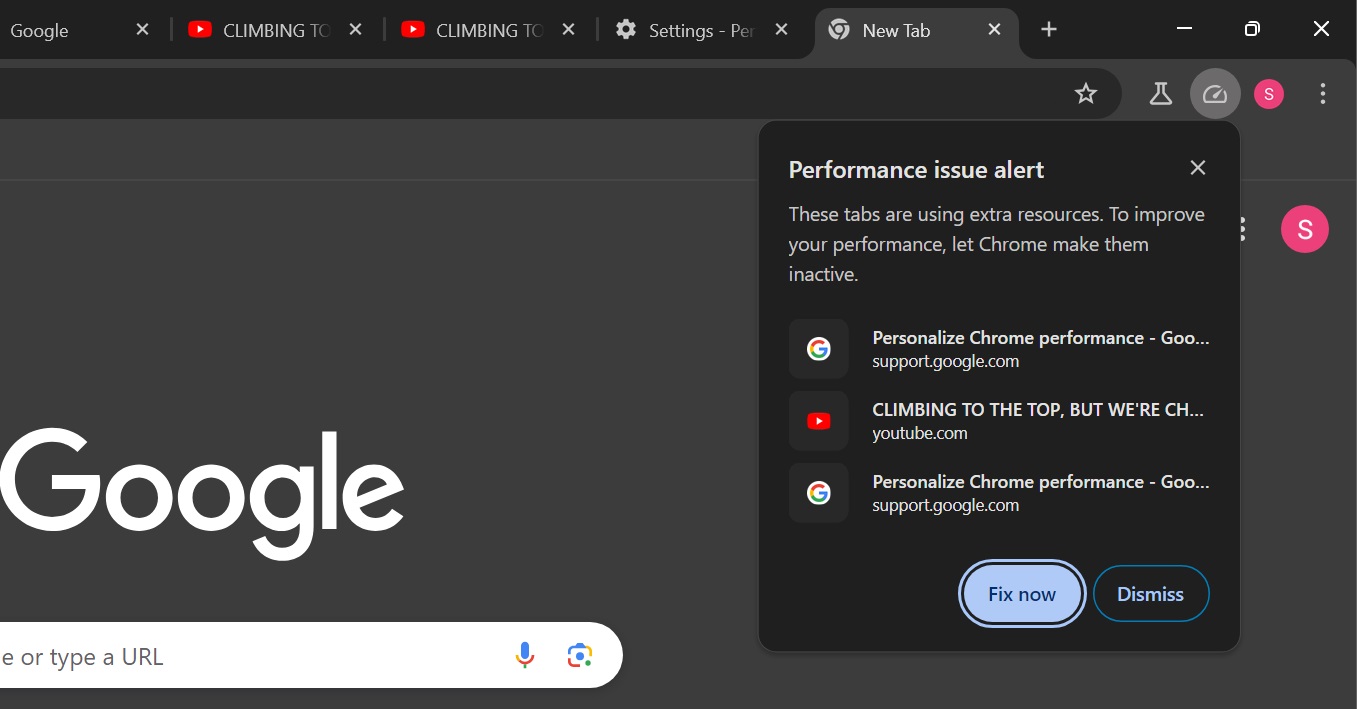 automatic performance issue alert notification in chrome canary