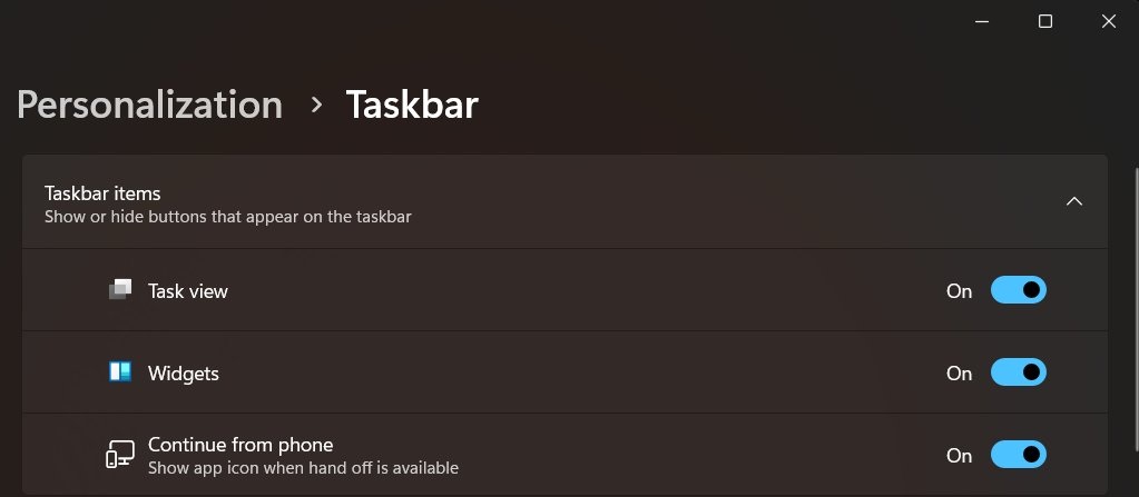 Continue from Phone taskbar on Windows 11