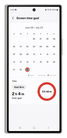 One UI screenshots showing how to display a screen time widget.