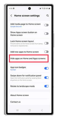 One UI screenshots showing how to hide apps.