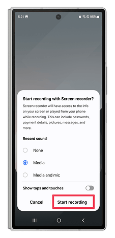 One UI screenshots showing how to record the screen using the built-in tool.