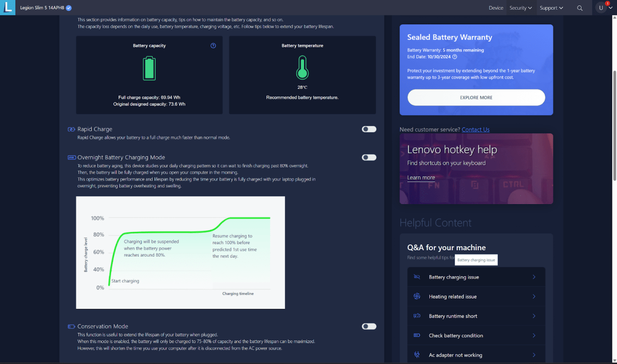 Lenovo laptop battery health options