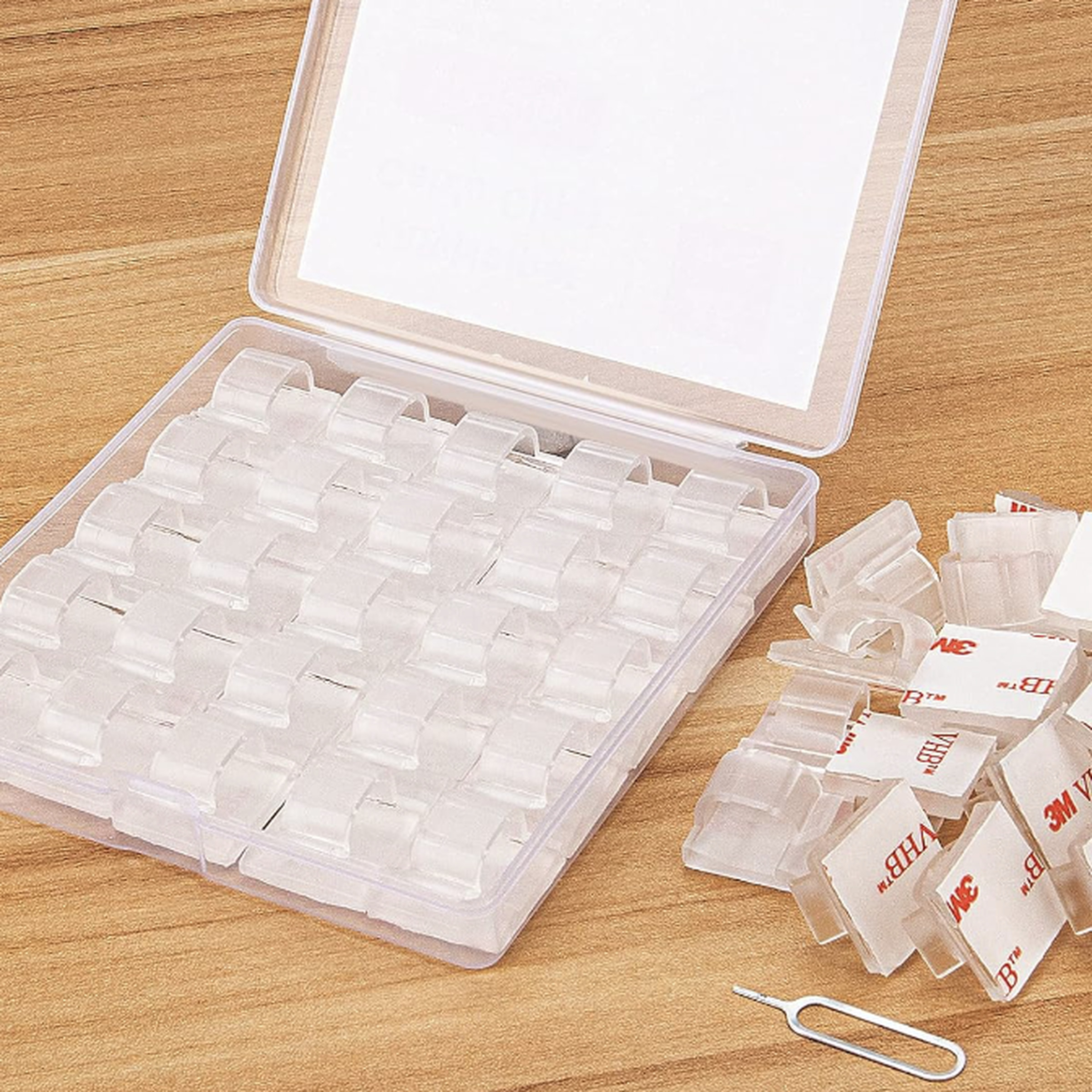 Box of clear cable clips