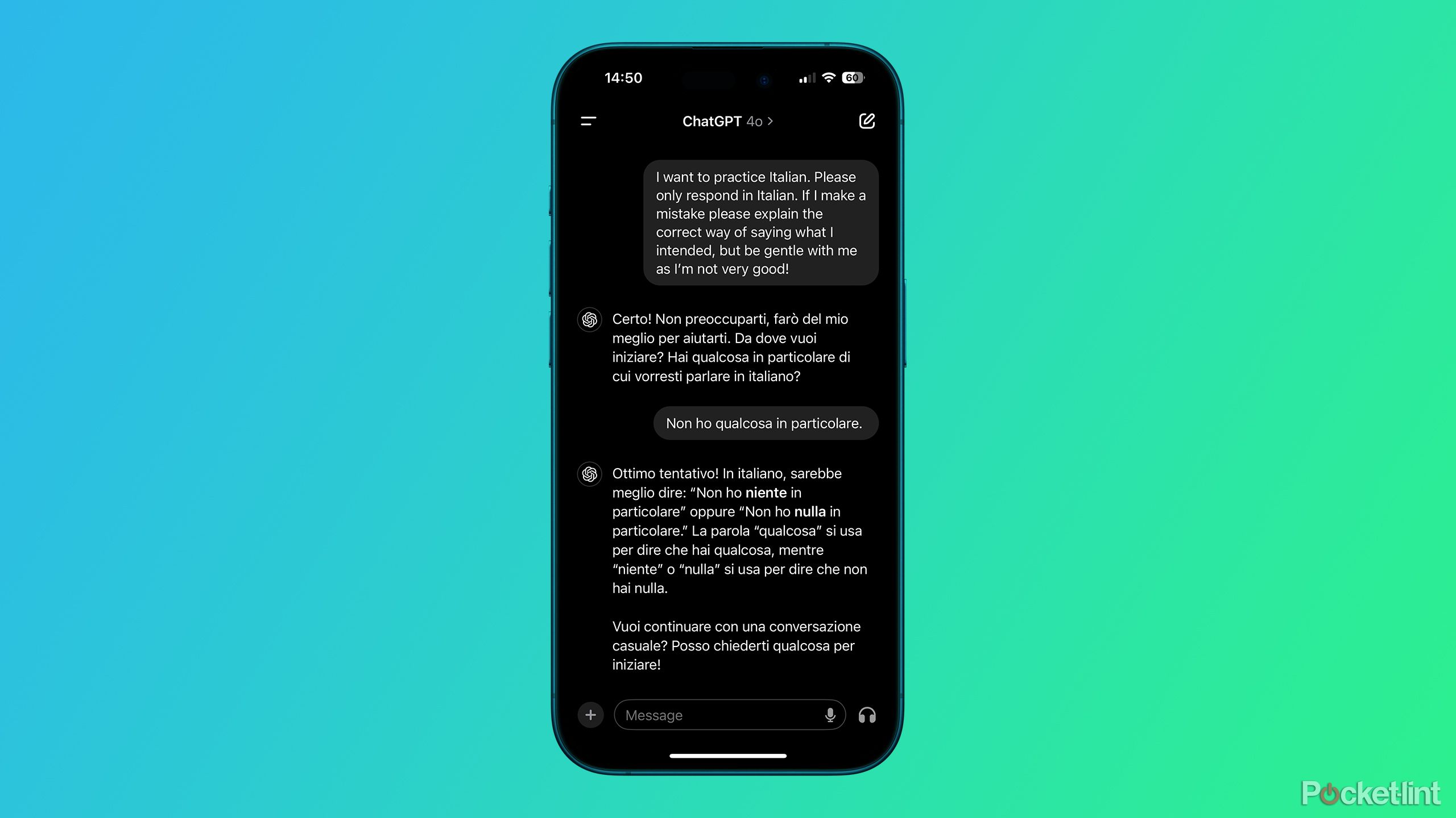 Using ChatGPT to practice Italian on iPhone