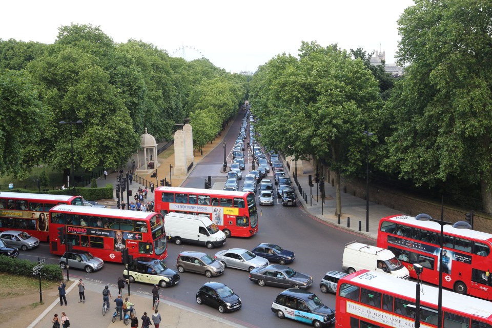 Hyde Park Corner, central London, during rush hour