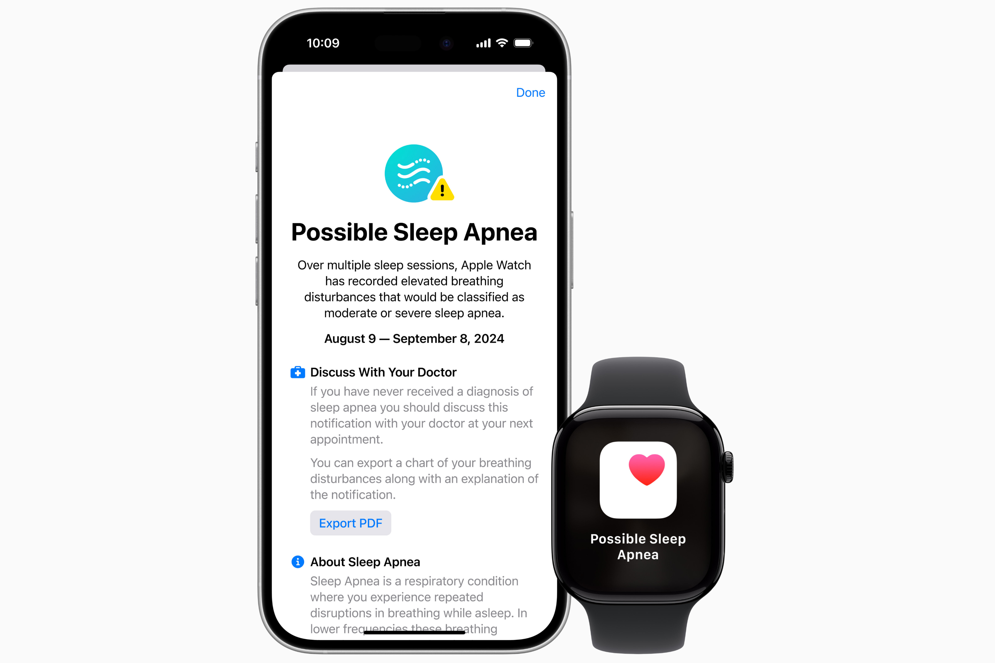 A render of the sleep apnea feature on the Apple Watch Series 10.