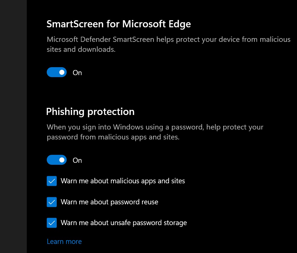 Phishing protection in Windows 11