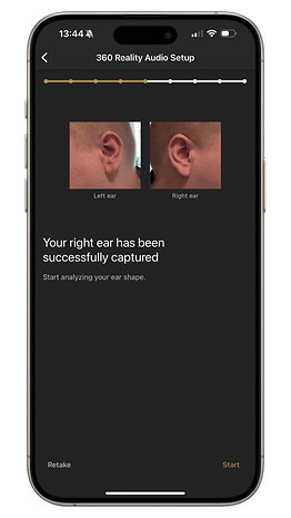 Screenshot displaying the 360 ​​Reality audio setup with a person's face and instructions.