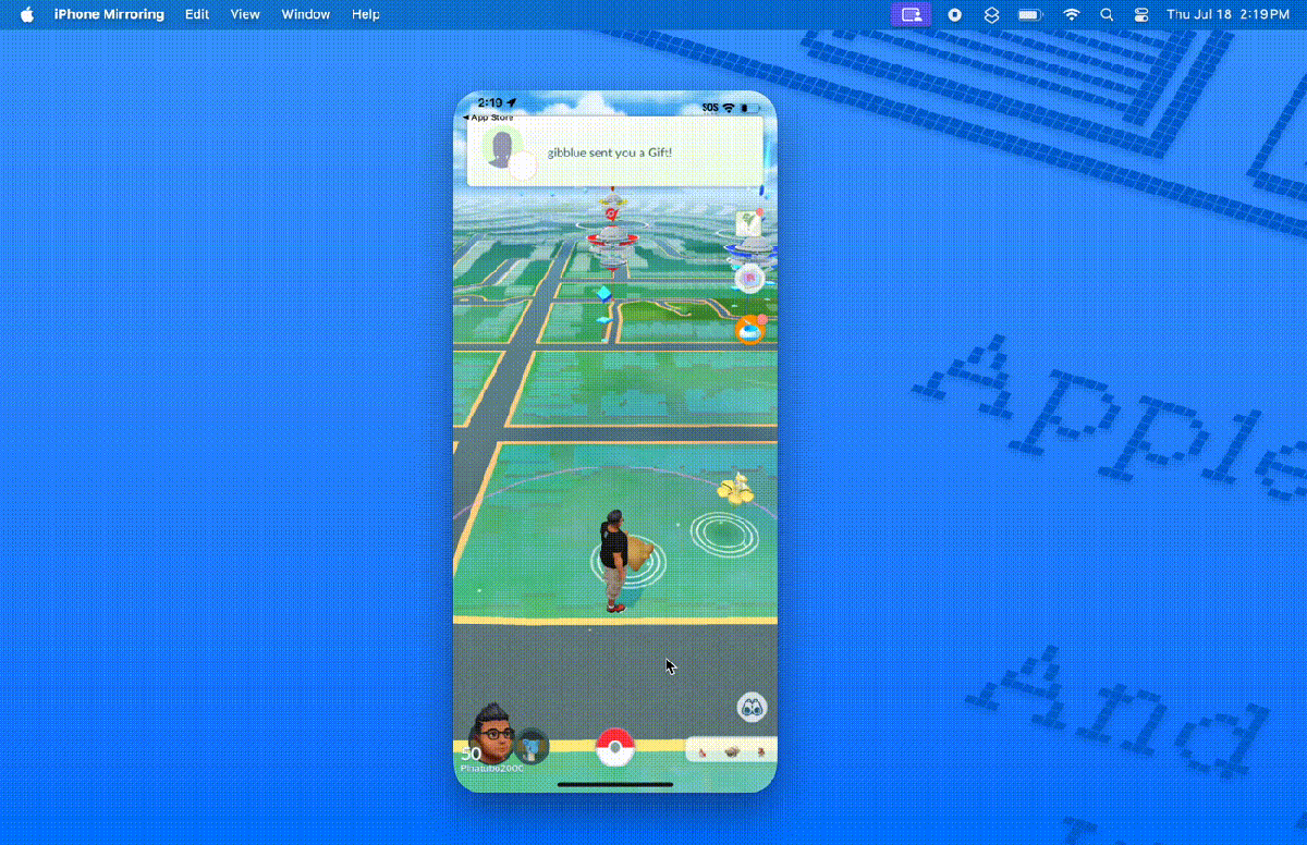 Pokemon Go via IPhone Mirroring