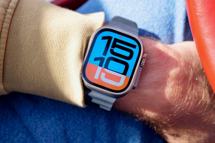 A person wearing the Apple Watch Ultra.