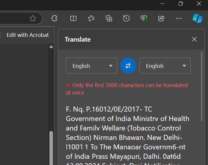 pdf translation limit in edge browser