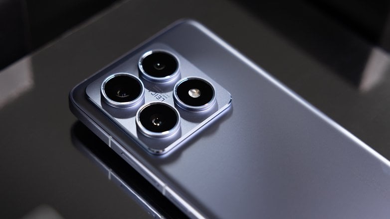 Close-up of the Xiaomi 14T Pro smartphone's back, featuring a triple-camera setup.