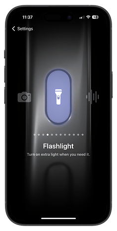 iPhone 16 settings showing the flashlight option.