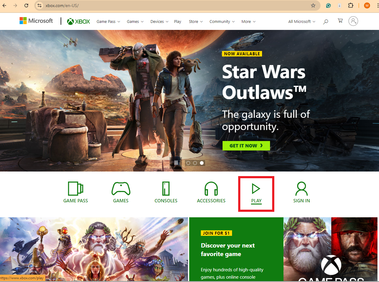 A screenshot of Xbox.com.