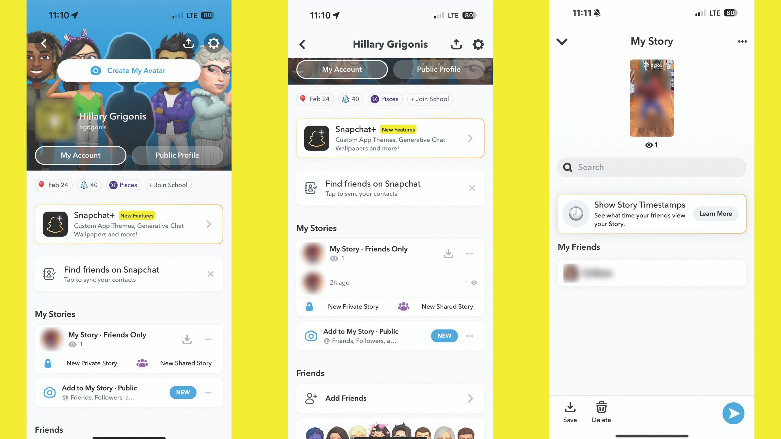 Three screenshots show how to see your Stories views in Snapchat