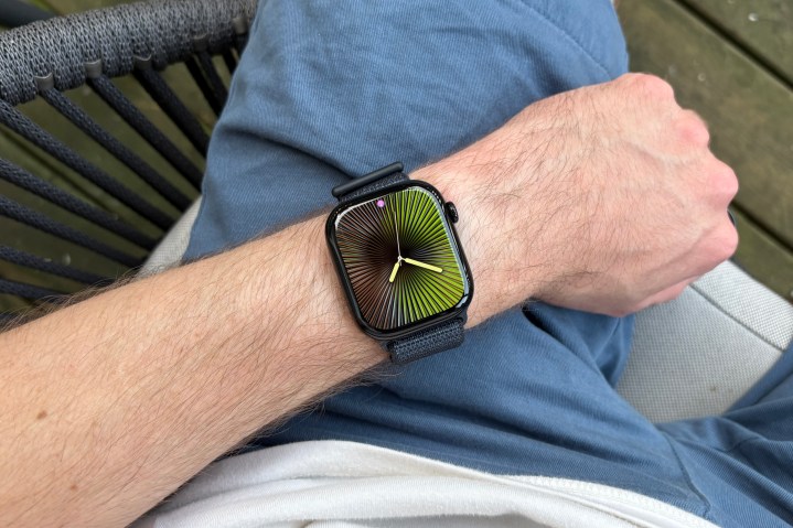 Someone wearing the Apple Watch Series 10.