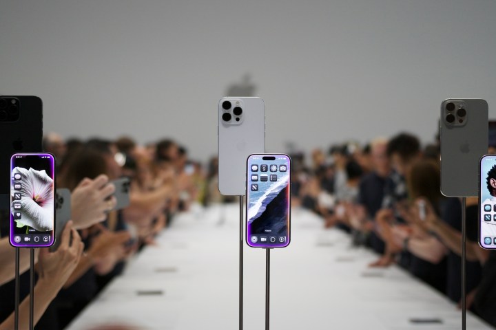 The iPhone 16 Pro on display at Apple Park.