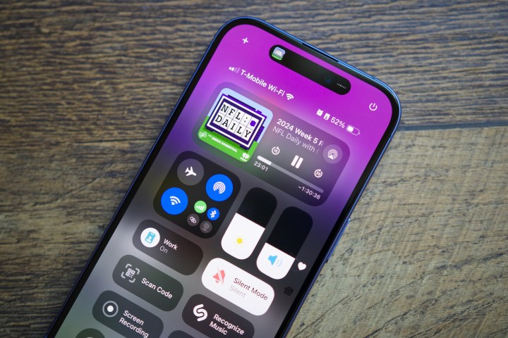 Close-up view of the Control Center on an iPhone 16 running iOS 18.