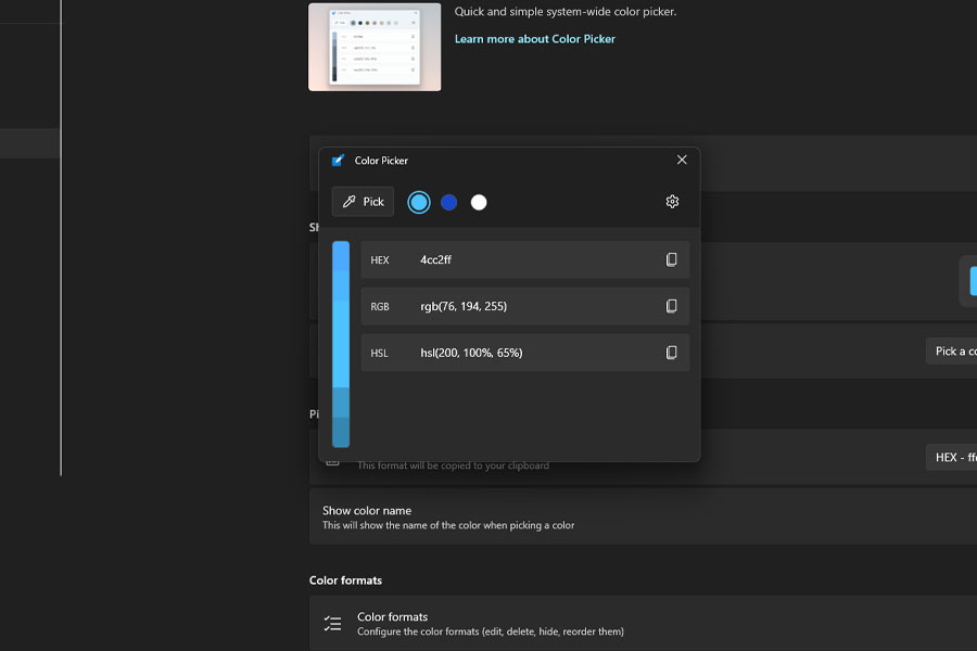 Color Picker feature of Microsoft PowerToys screenshot