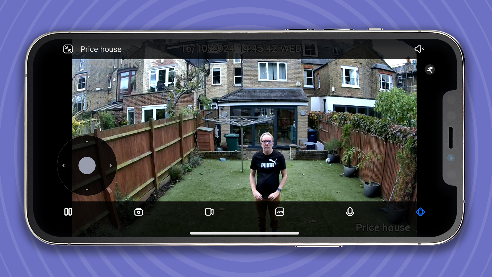 Footage from Reolink Altas PT Ultra camera on an iPhone screen