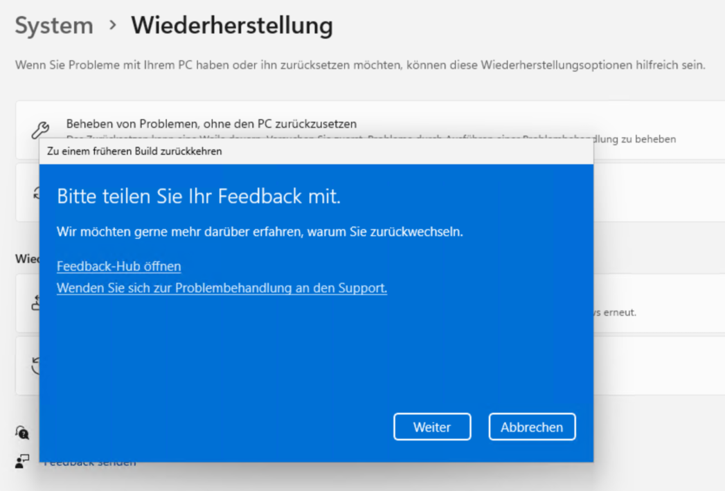 Windows 11 zurückkehren