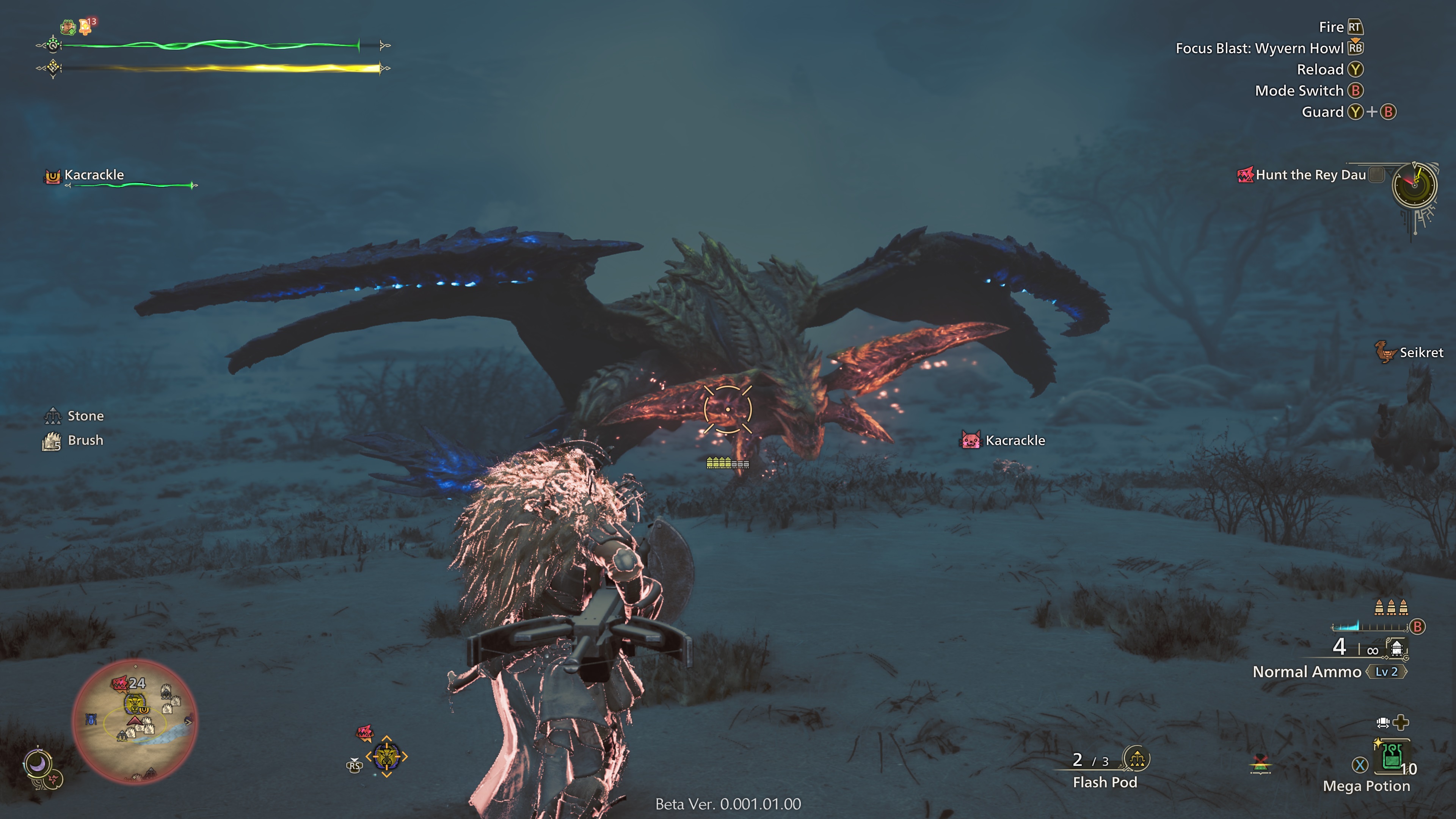 In-game screenshot of Rey Dau exposing its weak spot in Monster Hunter Wilds