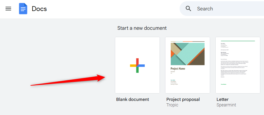 The "Blank Document" option in Google Docs.