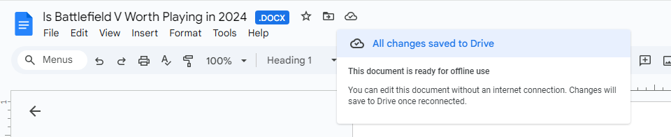 A document in Google Docs enabled for offline editing.