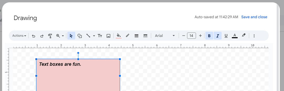 An example of a text box in Google Docs.