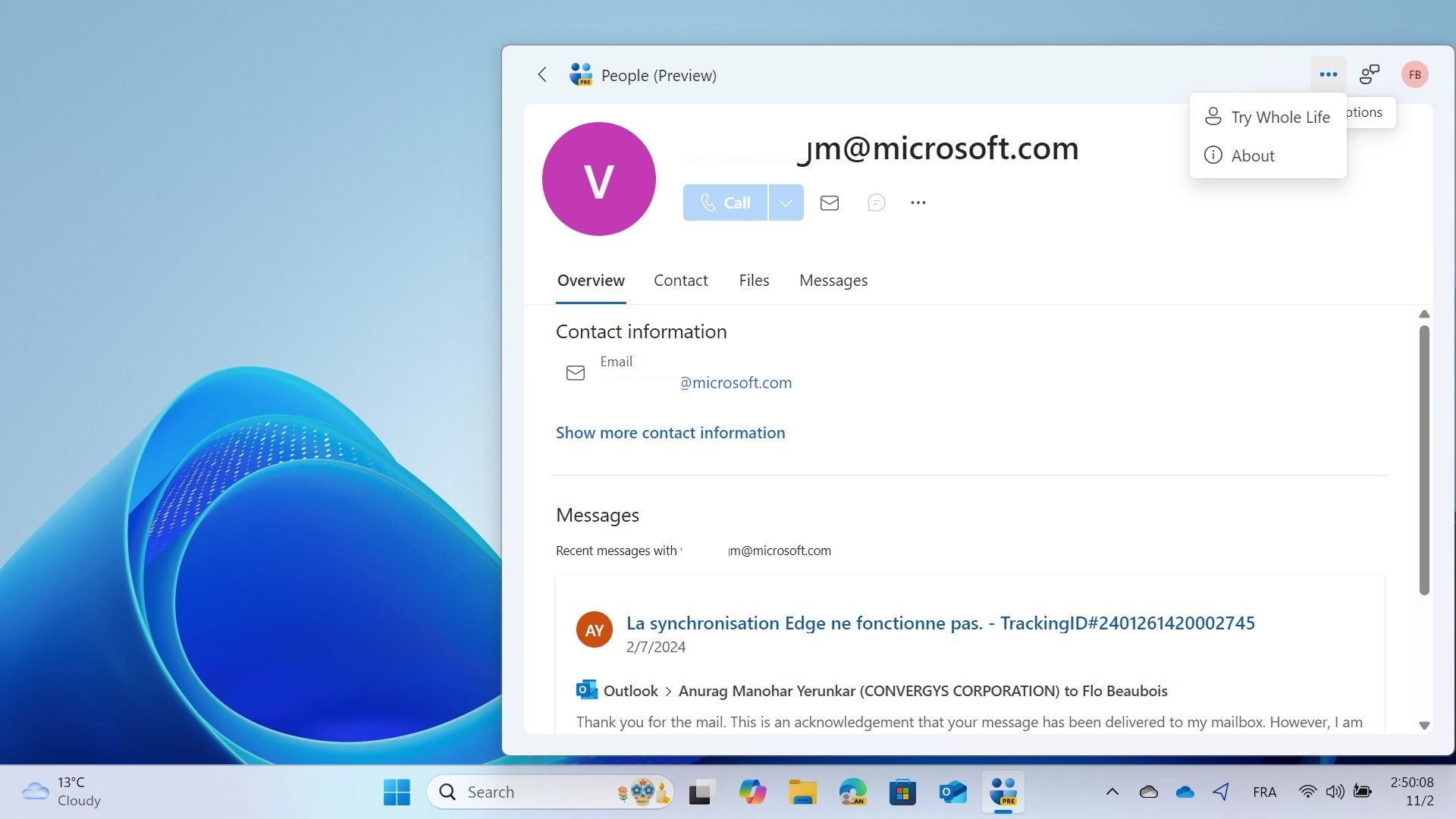 Microsoft People app for Windows 11 leaks